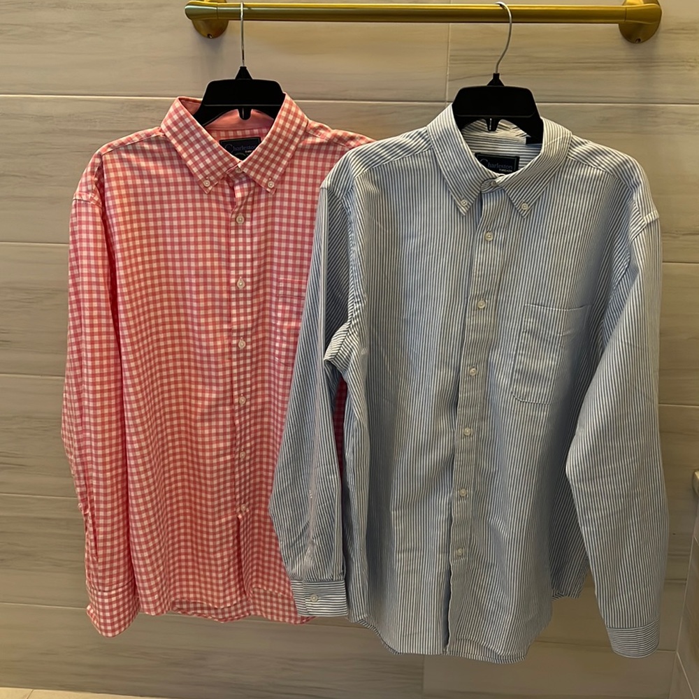 Two (2) Mens Charleston Threads Mens Long Sleeve Button Down Shirts~Size LARGE